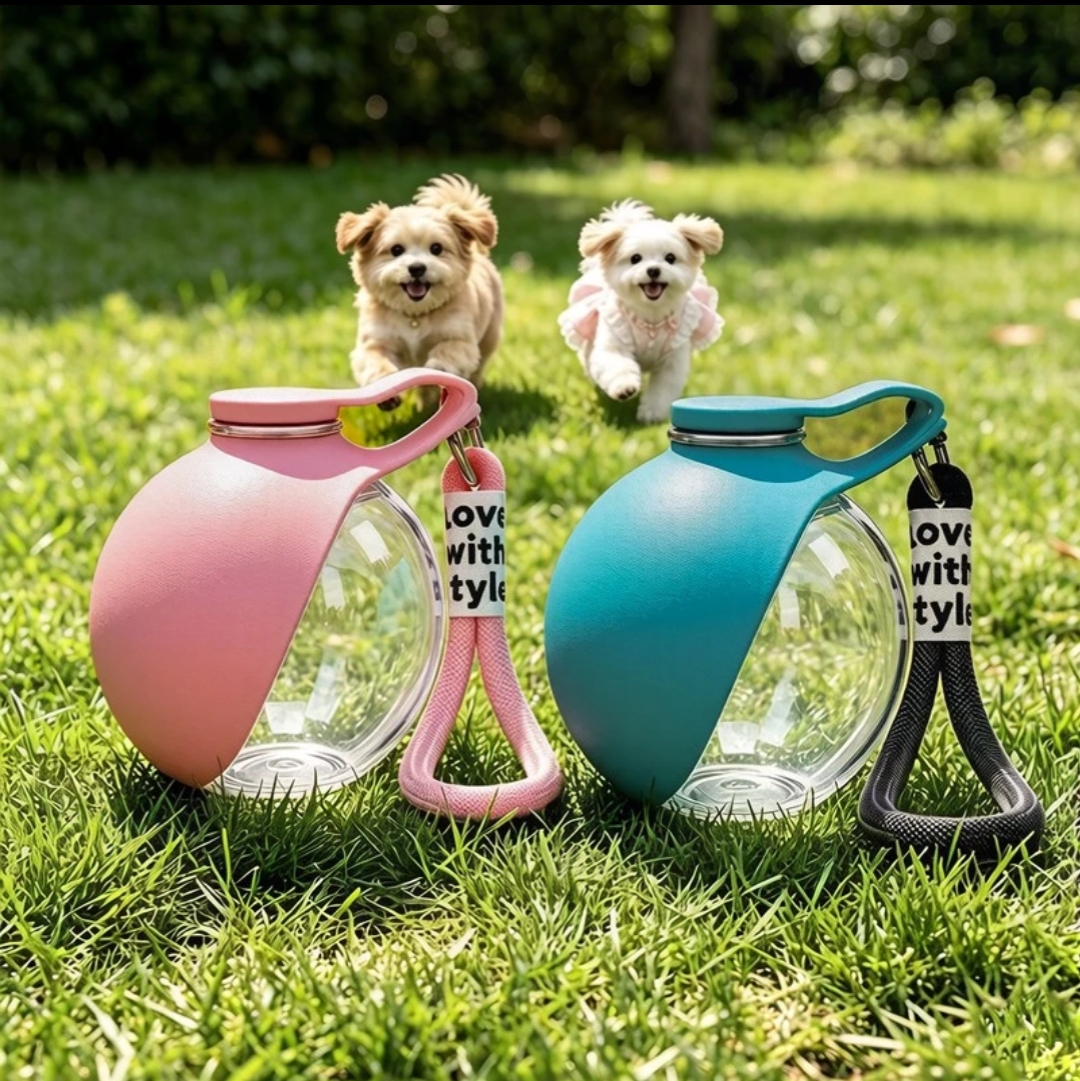 Portable Dog Water Bottle – Foldable Collapsible Cup with Ball-Shaped Dispenser for Outdoor Travel