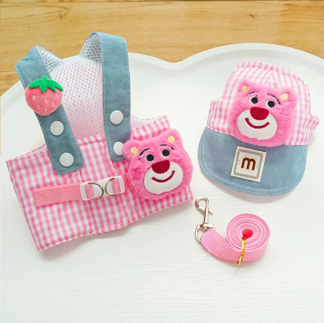 BreezyPaw Summer Pet Harness Set – Breathable Hat & Leash Outfit for Dogs, Cats